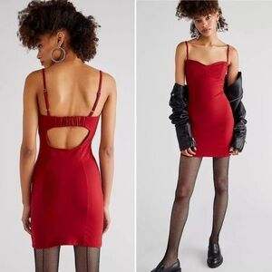 NWT Free People Probably Should Mini Dress in Holly Berry Red - Size Small